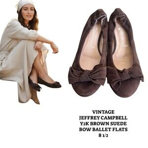 Y2K VTG. JEFFREY‎ CAMPBELL BROWN SUEDE BOW BALLET FLATS SZ. 8 1/2